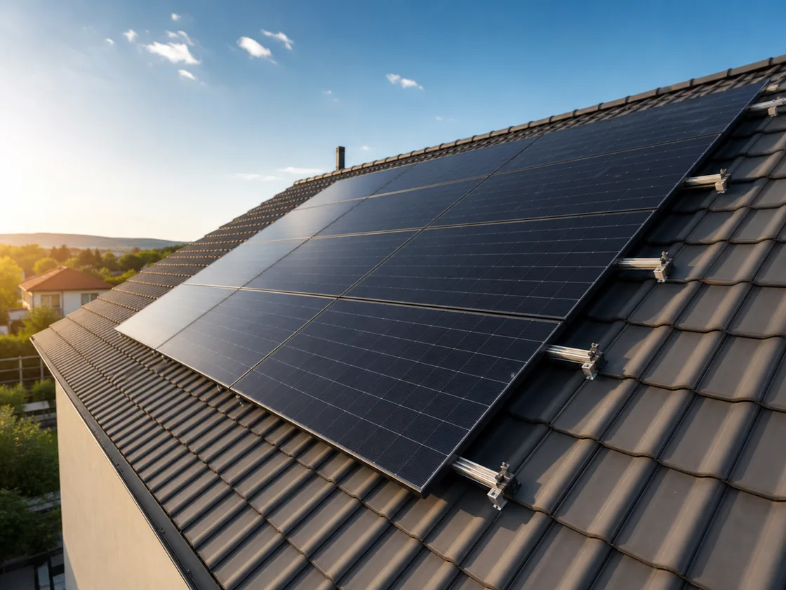 Fotovoltaické panely na šikmé střeše rodinného domu